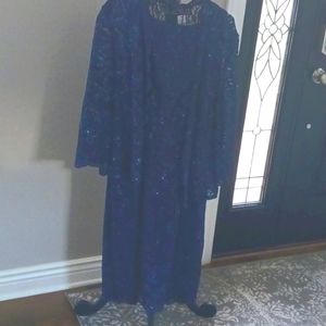 Ladies Navy Blue Alex Evenings Dress with Matching Lace Jacket in Size 16